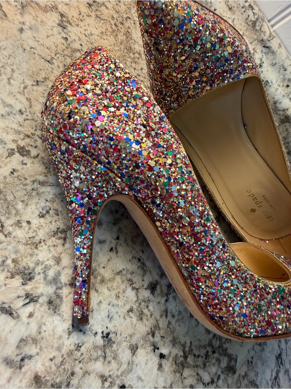 kate spade Multicolor Rainbow Glitter Pointed Toe Heels Holiday Party NYE Xmas - Picture 7 of 11